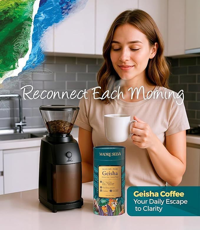Colombian Geisha Coffee Whole Bean Medium Roast Arabica Gourmet Fresh Single Origin Premium Low Acid Exotic Notes Rich Aroma Smooth Flavor Quality High Altitude Giftable Pack Freshness Lock 8.8oz 250g