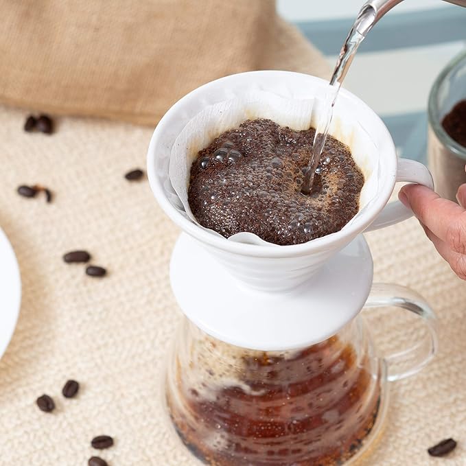 Pour Over Coffee Dripper - Ceramic Slow Brewing Accessories for Home, Cafe, Restaurants - Easy Manual Brew Maker Gift - Strong Flavor Brewer - V01 Paper Cone Filters - Red, 1 Cup