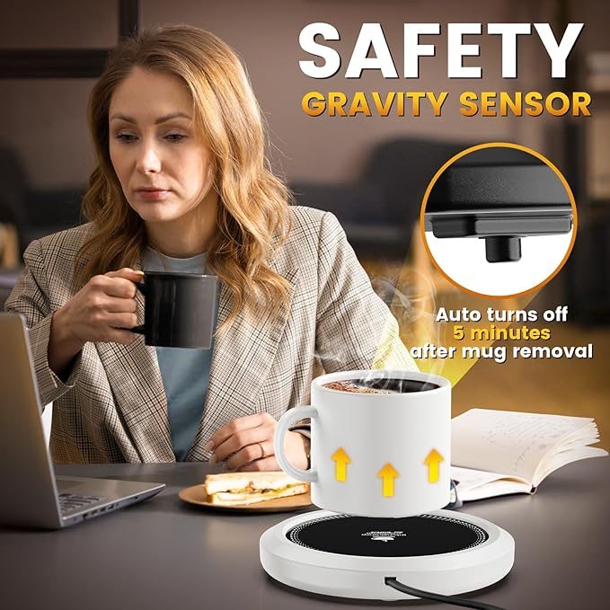 Fast Heating Mug Warmer - 4 Temp Settings & 1-12H Timer, Coffee Cup Warmer Plate for Desk Auto Shut Off, Ideal Beverage Warmer Gift for Coffee, Tea, Milk (White)