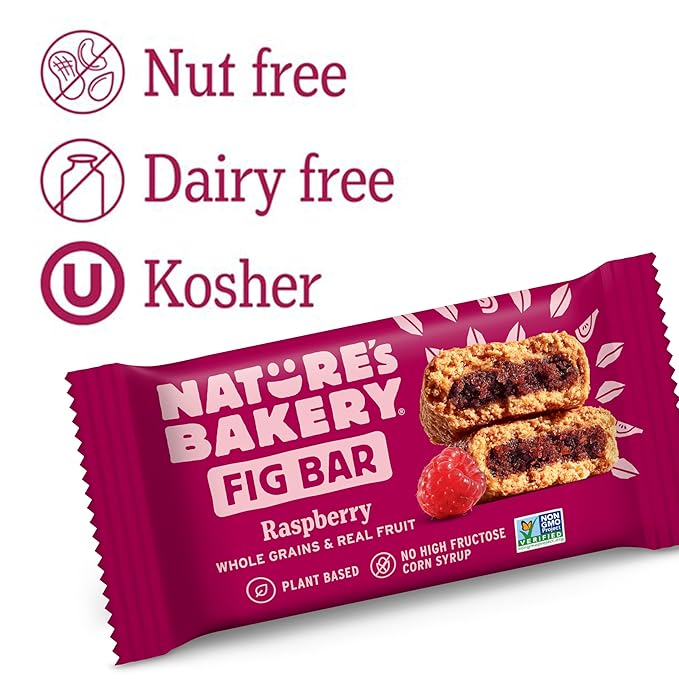 Nature’s Bakery Whole Wheat Fig Bars, Raspberry, Real Fruit, Vegan, Non-GMO, Snack bar, 6 Count (Pack of 6)
