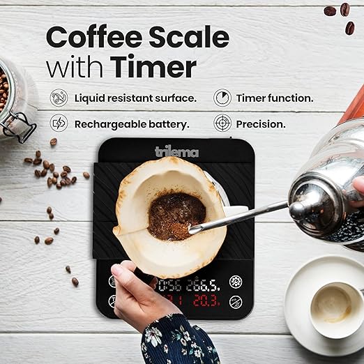 TRILEMA Espresso Scale - Rechargeable Coffee Scale with Timer, 0.1g Precision, Small Scale for Pour-Over & Espresso, Essential Espresso Accessories for Baristas & Home Brewing