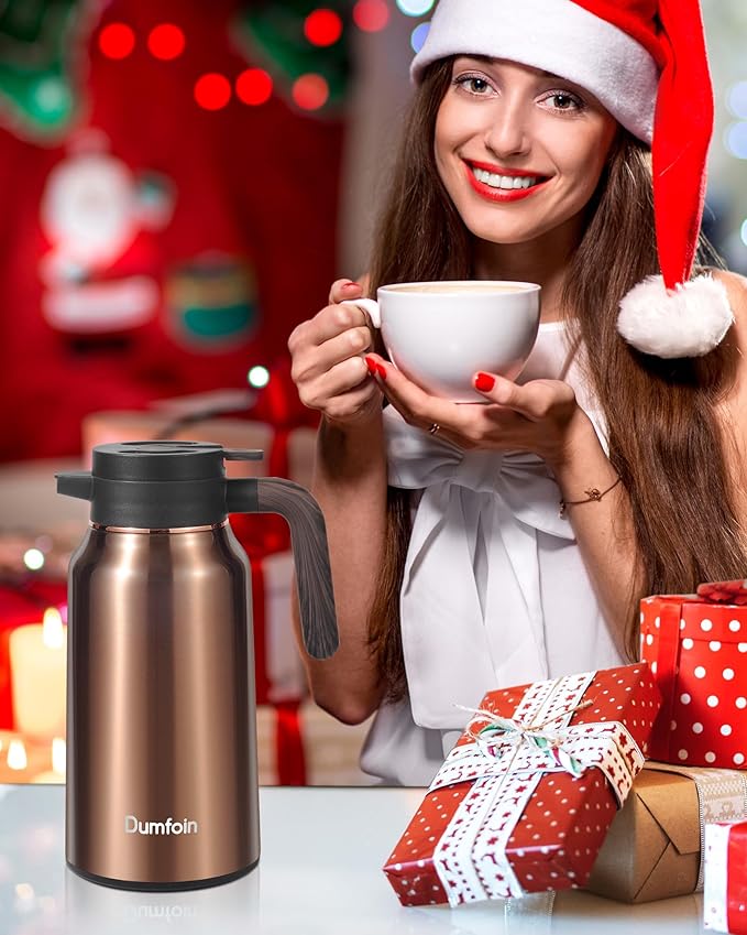 Carafes for Hot Liquids 70 oz - 12 Hour Stainless Steel Thermal Coffee Carafe-Insulated Coffee Carafes For Keeping Hot/Cold Coffee, Tea, Water, Drink Dispenser for Parties(2 gold)