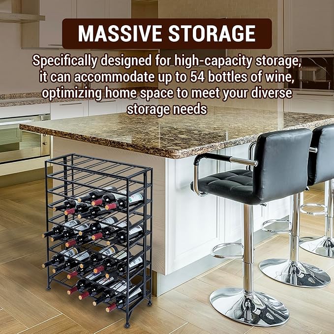 Wine Rack Freestanding Floor,Gray Metal Wine Rack, 9 Tier Wine Stand,Wine Storage Holds up to 54 Bottles,No Assembly Required