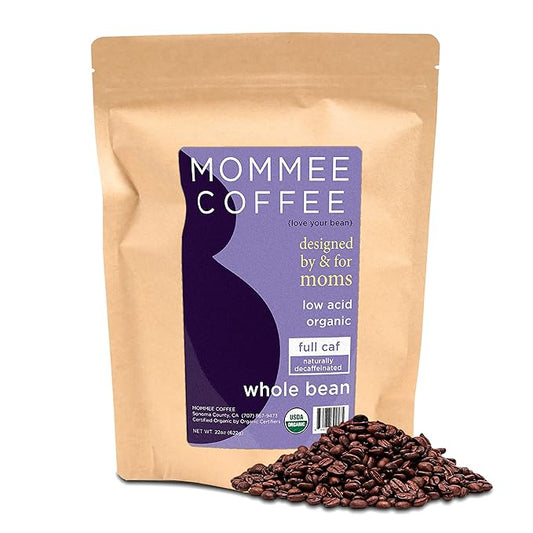 Mommee Coffee - Full Caf | Low Acid, Organic, Fair Trade, Water Processed | Whole Bean, 22oz.