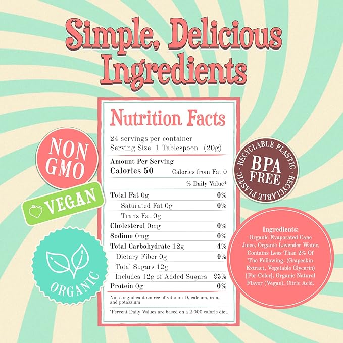 Wäbry Lavender Syrup – 16.4oz (468g), Natural Coffee Syrup, Organic Snow Cone Syrup for Drizzling in Shaved Ice, Lattes, Tea & Soda, Non-GMO, Dye-Free & Vegan Syrups – 12 Servings Per Bottle