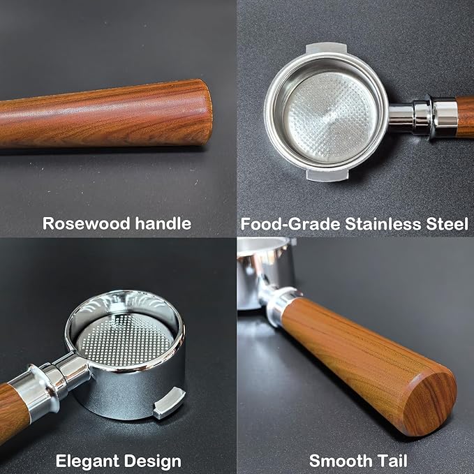 51mm Bottomless Portafilter 2 Ears Stainless Steel Espresso Portafilter Compatible with Delonghi ECP3420/EC155/BCO430/EC260 with Puck Screen Coffee Needle and Walnut Handle