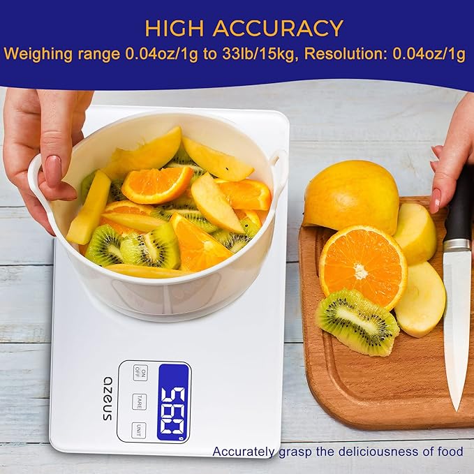 Food Scale with USB Rechargeable, Digital Kitchen Scale with 6 Units, High Precision to 0.04 oz /11lbs Capacity, Weight Range from 3g-5000g