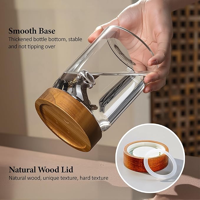 OLADRI 18 oz/550 ml Glass Storage Canister with Airtight Wooden Lid, Clear Small Decorative Container Jar with Spoon for Salad Overnight Oats Snacks Yogurt Cereal Fruit Spice Sugar Coffee Candy Salt