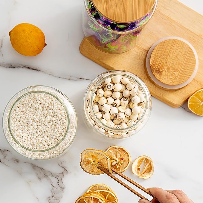 42 oz/1200 ml Glass Storage Canister with Airtight Lid, Clear Decorative Container Jar for Coffee, Spice, Candy, Salt, Cookie, Condiment, Pepper, Sugar, Overnight Oats - Large