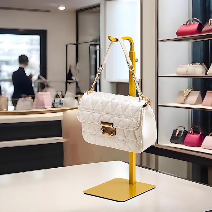 3 Pack Purse Holder Handbag Display Stand: Gold Hanger Rack for Bags, Purses, and Wreath, Adjustable Hook Stand for Tabletop, Closet, and Retail Use for Vendors