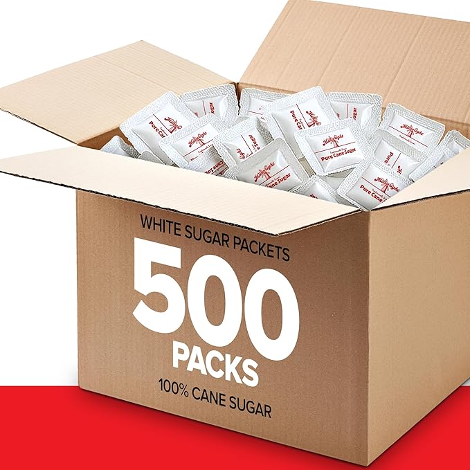 Bulk Sugar Packets, 500 Count - Individual Servings of White Sugar Packets for Coffee and Tea, Granulated Sugar Packs Great for Restaurants, Coffee Shops, Offices, Schools, and More