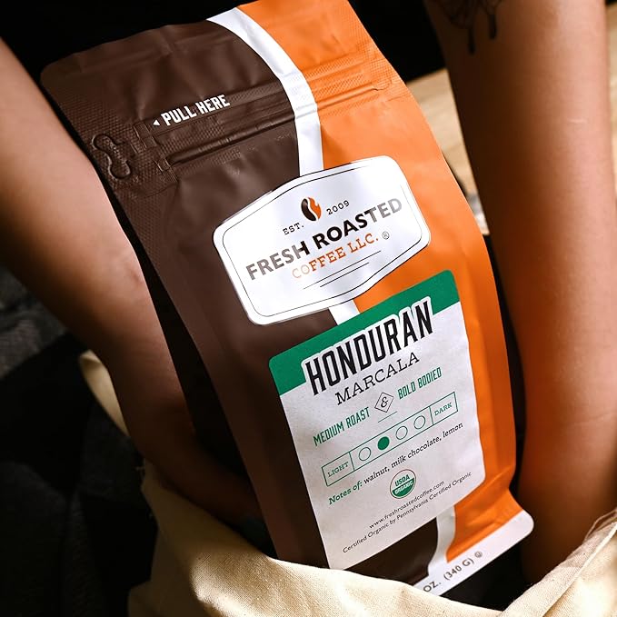 Fresh Roasted Coffee, Organic Honduran Marcala | USDA Organic, 100% Single Origin, Kosher | Medium Roast 12 oz Whole Bean