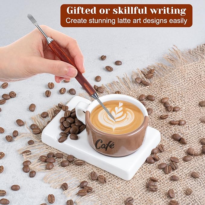 2Pcs Latte Art Pen Set, Stainless Steel Coffee Drawing Tool, Double-Ended Barista Accessories for Creating Professional Espresso Tools for Home & Cafe Use