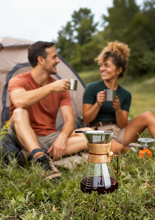 AGOGO Pour Over Coffee Maker Glass - 6/8/10 Cup Barista Kit with 304 Stainless Filter for Home, Office, Camping, Cafes - Easy Clean Coffee Dripper Set (Rag&Brush Included) (10 Cup/34 oz-Slim Shape)