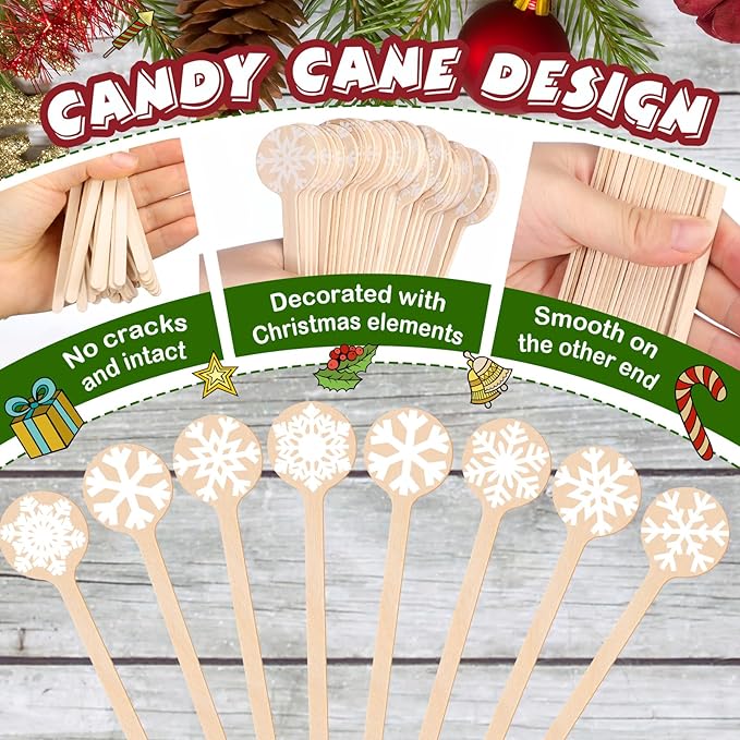 360 Pcs Christmas Snowflake Wooden Coffee Stirrer Disposable Wooden Cocktail Drink Stirrers Winter Christmas Stir Sticks Beverage Mixer for Coffee Milk Cocktail Tea Hot Drinks Party Supplies