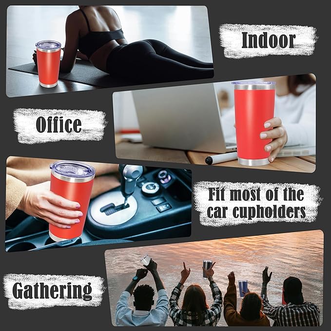 20 oz Tumbler Coffee Travel Tumblers Bulk with Lid Stainless Steel Double Wall Vacuum Insulated Mug Powder Coated Cups fit Car Cupholder for Hot and Cold - Red, 8Pack