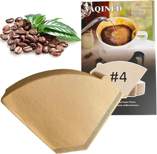 #4 Cone Coffee Paper Filters for Ninja Coffee Makers,Disposable Natural Unbleached Paper Filters for Pour Over and Drip Coffee Makers,200 Count