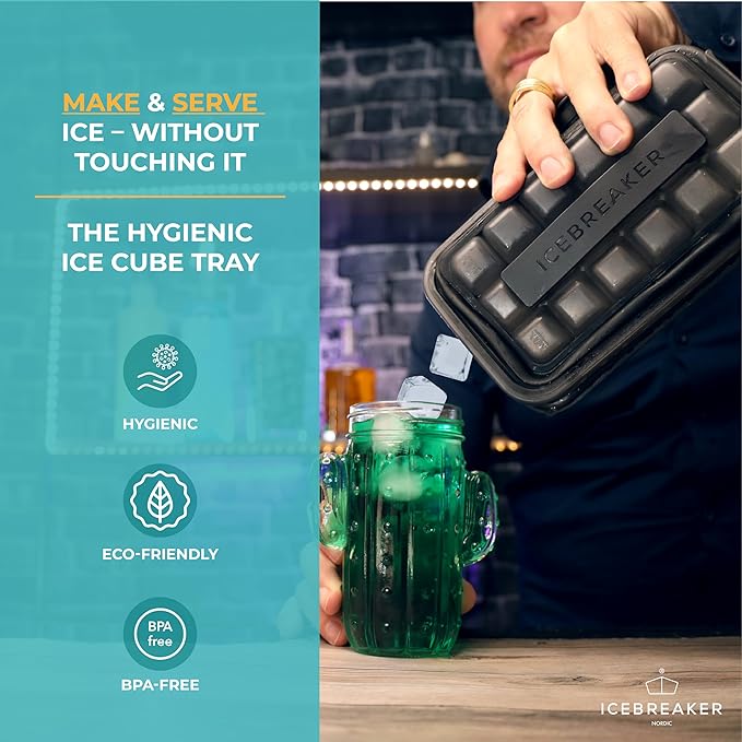 ICEBREAKER POP - 4 IN 1 - DISPENSER - MAKER - BIN - ICE PACK - Make And Serve Ice Without Ever Touching The Ice - The Sanitary Silicone Ice Tray for Freezer With Lid - Ice Cube Tray