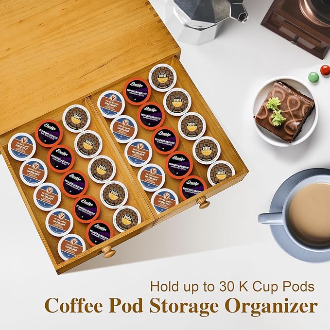 K Cup Storage Organizer,Wood Coffee Pod and Tea Bag Holder,Kcup Drawer Coffee Maker Stand,Home Kitchen Counter Holds Up to 30 Pods Capacity