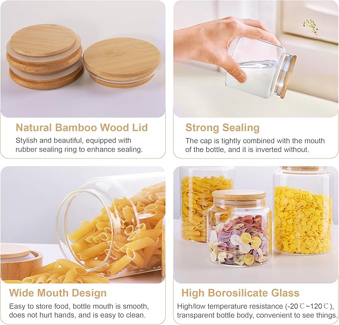 16 oz/480 ml Glass Storage Canister with Airtight Lid, Clear Decorative Container Jar for Coffee, Spice, Candy, Salt, Cookie, Condiment, Pepper, Sugar, Overnight Oats - Small