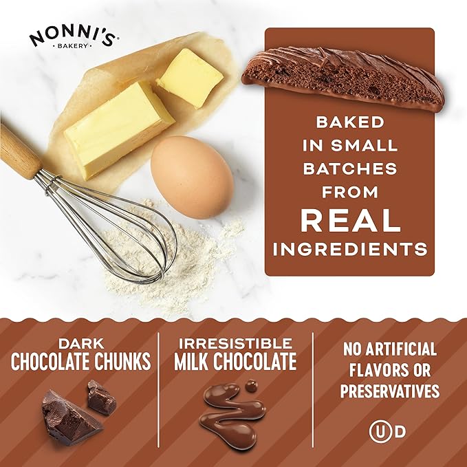 Nonni's Triple Chocolate Biscotti Italian Cookies - 3 Boxes Triple Chocolate Italian Biscotti Cookies w/Dark Chocolate - Biscotti Individually Wrapped Cookies - Kosher Chocolate Coffee Cookie 6.88 oz