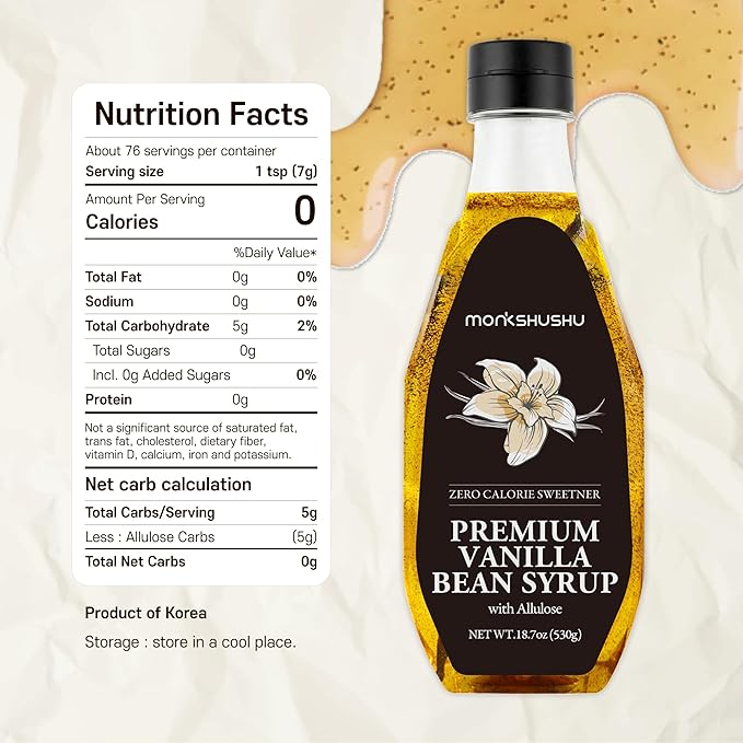 Allulose syrup & Premium Vanilla Bean Allulose Syrup 18.7 Fl Oz - Liquid Sweetener for coffee and other drinks - Keto, Vegan, Diabetes-Safe - Zero Calorie Sugar Substitute - Monk Fruit