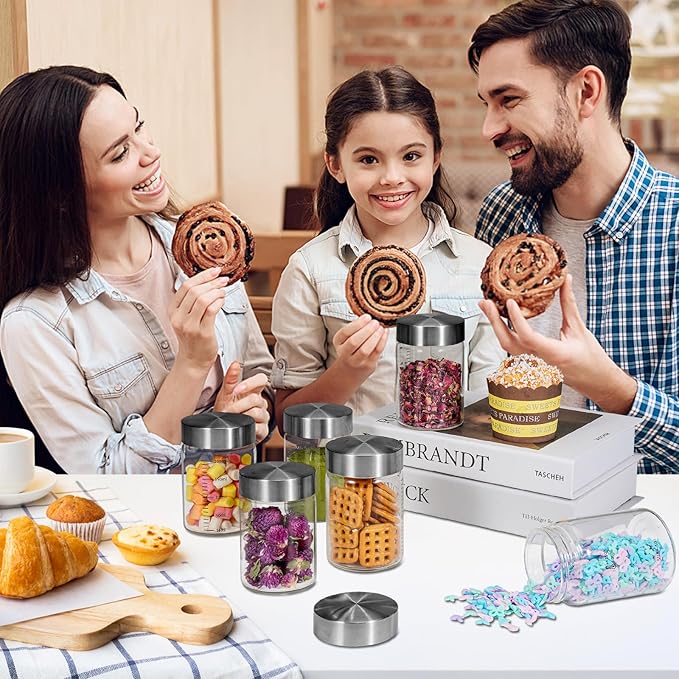 Glass Spice Jar Coffee Sugar Container Airtight Glass Jar Food Storage Canisters Bottle for Kitchen Seasoning Tea Herb Overnight Oats Bar Parfait Snacks (6 * 200ml(6.76oz))