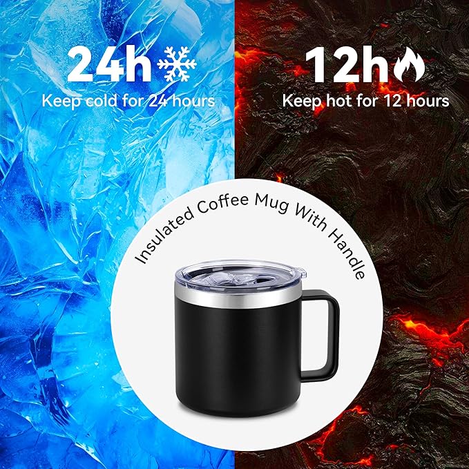 VEGOND 14 oz Insulated Stainless Steel Travel Coffee Mug with Handle, Black 4 Pack