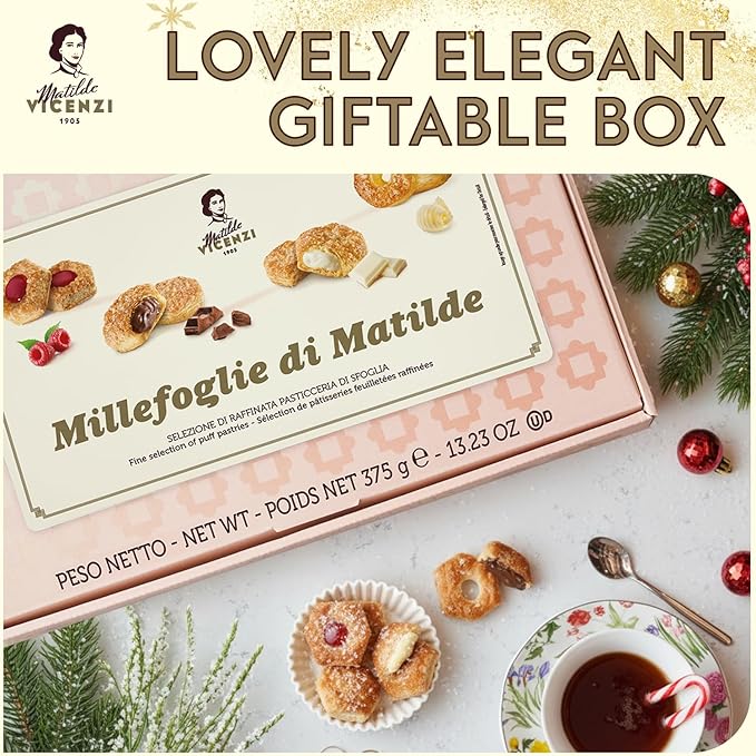 Matilde Vicenzi Millefoglie D'Italia Fine Selection of Italian Pastries - Gourmet Gifts For Thanksgiving, Christmas - Assortment of Vanilla, Apricot, Chocolate, & Raspberry Cookies - 13.76 oz (390g)