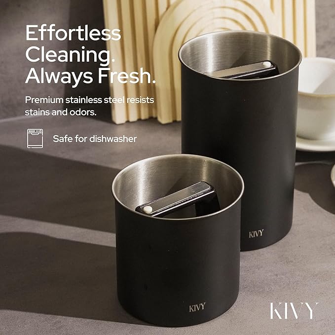 KIVY Vacuum Coffee Canister - Push Lid Preserves Coffee Aroma & Oil - Stainless Steel Airtight Coffee Canister - Coffee Container - Removes Excess Air