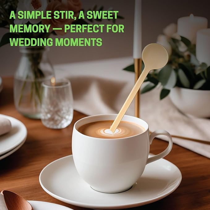 6.25" Wooden Coffee Stirrers with Round Heads – Customizable Stir Sticks with Logo or Text | Eco-Friendly Drink Stirrers for Coffee, Tea, Beverages & Events (6.25" - Pack of 200)