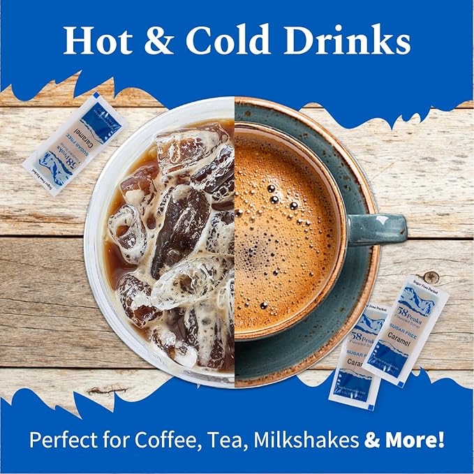 58Peaks Sugar-Free Caramel Syrup Sweetener Packets for Hot and Cold Drinks | To-Go Syrup Flavoring Perfect for Coffee, Tea, Milkshakes and More | Flavored Coffee Syrups for Travel | 15mL | 50-Pack