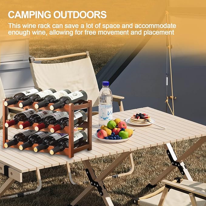 Wine Rack Countertop, 12 Bottle Wine Racks for Wine Bottles Storage Display, 3 Tier Wooden Wine Rack Free Standing Floor