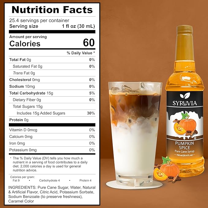 Syruvia Pumpkin Spice Syrup – 25.4 fl oz – Syrup for Coffee, Lattes, Shakes, Smoothies, Desserts – 100% Vegan, Gluten Free, Kosher Delicious Coffee Sauce (Pack of 2)