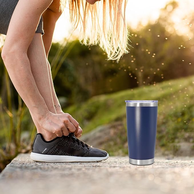 20 oz Tumbler Coffee Travel Tumblers Bulk with Lid Stainless Steel Double Wall Vacuum Insulated Mug Powder Coated Cups fit Car Cupholder for Hot and Cold - Navy, 8Pack