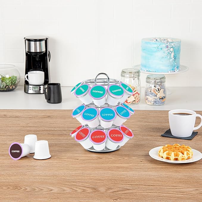 Restaurantware Restpresso 6.7 x 8.7 Inch Coffee Capsule Holder 1 Durable Pod Carousel - Holds 27 K-Cups 360-Degree Rotatable Iron Espresso Pod Organizer Mesh Tray Pods Not Included