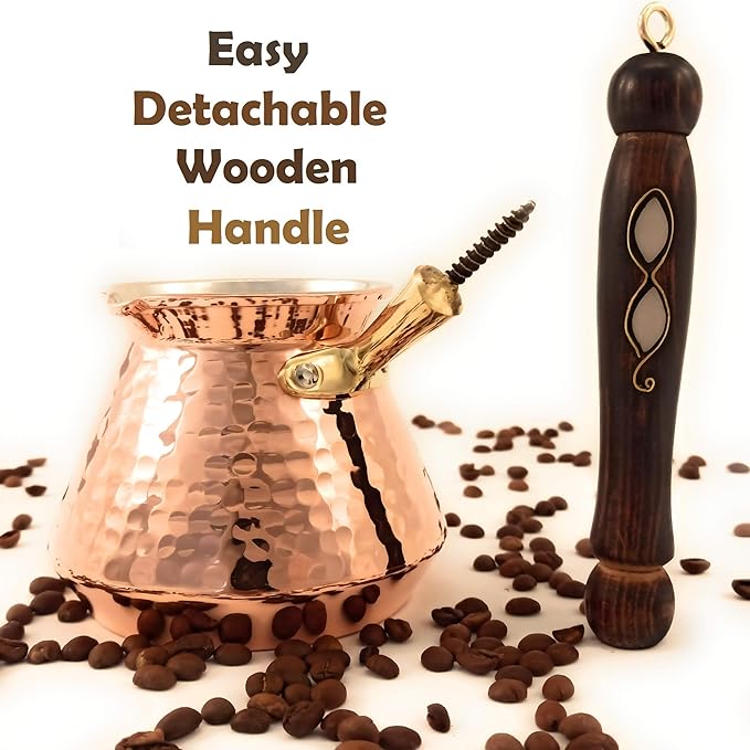 ACC Series (Large - 18 fl oz) - Hand Hammered Turkish Greek Arabic Armenian Copper Coffee Pot, Heavy Duty Stovetop Coffee Maker Cezve Jazzve Jazva Jezve Ibrik Briki