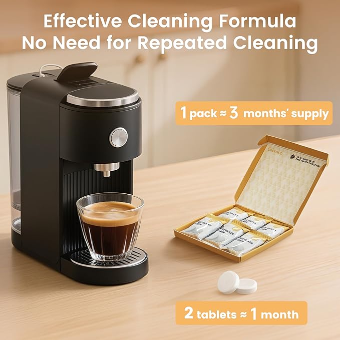 6 Count Coffee Maker Cleaner & Descaler Tablets, Effective Cleaning Coffee Pot Cleaner Tablets, Compatible with Nespresso, Breville, Keurig, Ninja, Delonghi, Miele