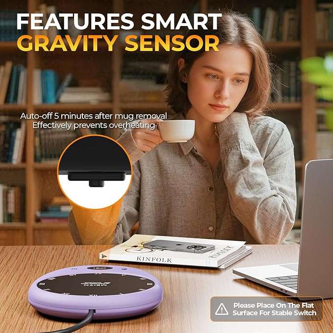 MEION Coffee Mug Warmer for Desk, Coffee Cup Warmer, 4 Temp Settings & 1-12H Timer, Coffee Warmer with Auto Shut Off Smart Gravity Sensor, Beverage & Candle Warmer Coffee Gifts Accessories (Lavender)