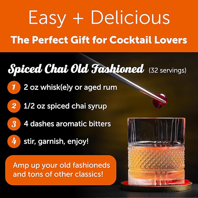 Shaker & Spoon Spiced Chai Cocktail Syrup, 16oz Coffee Syrup for Drinks, Coffee Syrups, Cocktail Mixers, Mocktails, Non Alcoholic Drinks