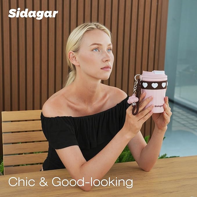 12 oz Travel Coffee Mug Spill Proof Leak Proof, Stainless Steel Thermal Coffee Cup with Lid, Resuable Cup for Hot and Cold, Portable Tumbler for Women, Light Pink