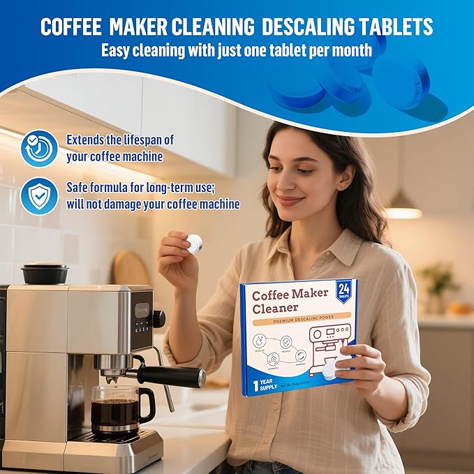 Coffee Maker Cleaner – Strong Descaler Cleaning Compatible With Nespresso, Keurig, Breville, Ninja, Remove Limescale, Calcium & Coffee Oils – Espresso & Drip Coffee Maker Accessories（24 pack）