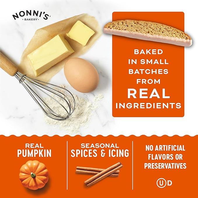 Nonni's Pumpkin Spice Biscotti Holiday Cookies - 6 Boxes Pumpkin Cookies - Pumpkin Biscotti w/Cinnamon Icing - Biscotti Individually Wrapped Pumpkin Spice Cookies - Kosher Coffee Cookies 6.88 oz