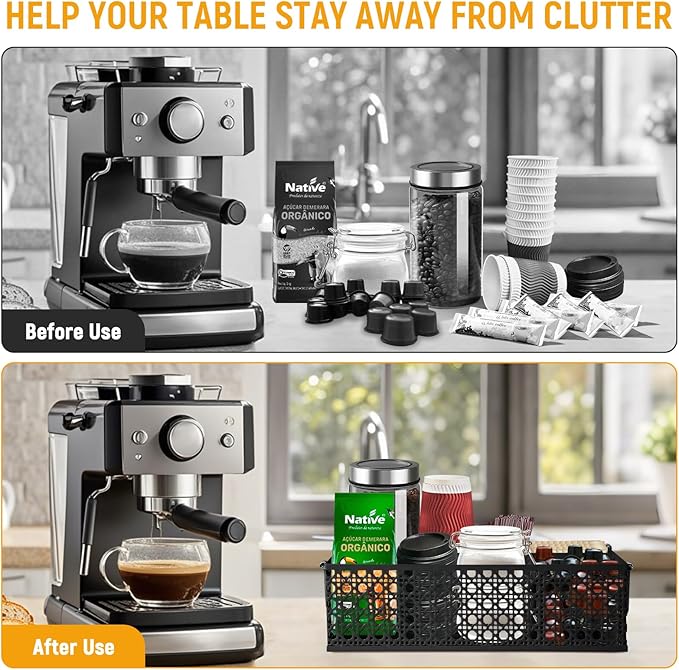 Coffee Bar Organizer, Metal Countertop Station With Handles, Coffee Pods Holder, Tea Condiment Organizer, Mesh Black