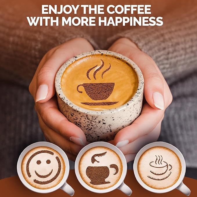 5Pcs Stainless Steel Reusable Metal Coffee Stencils for Latte Art Coffee Decorating Kit - Cookie Stencils for Royal Icing - Metal Baking Stencil Christmas- Cake Decorating Kit