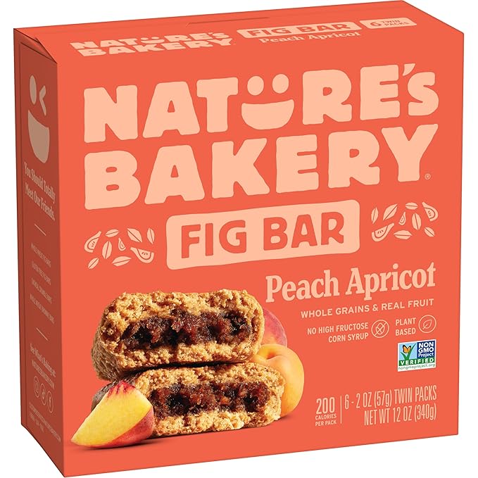 Nature's Bakery Whole Wheat Fig Bars, Peach Apricot, Vegan Snacks, Non-GMO (6 Count of 2 Ounce Bars), 12 Ounce