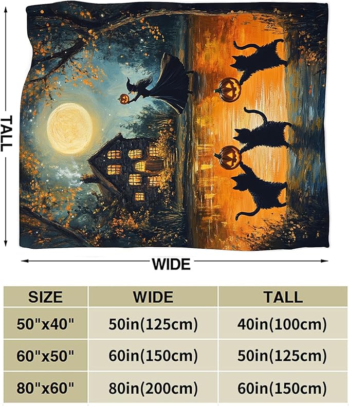Halloween Cat Blanket, Pumpkin Black Cat Fleece Flannel Throw Blanket, Witch Soft Lightweight Stuff Throws Gifts for Women Men Boys Girls Lovers Adults Lovers Sofa Decor 60"x50"