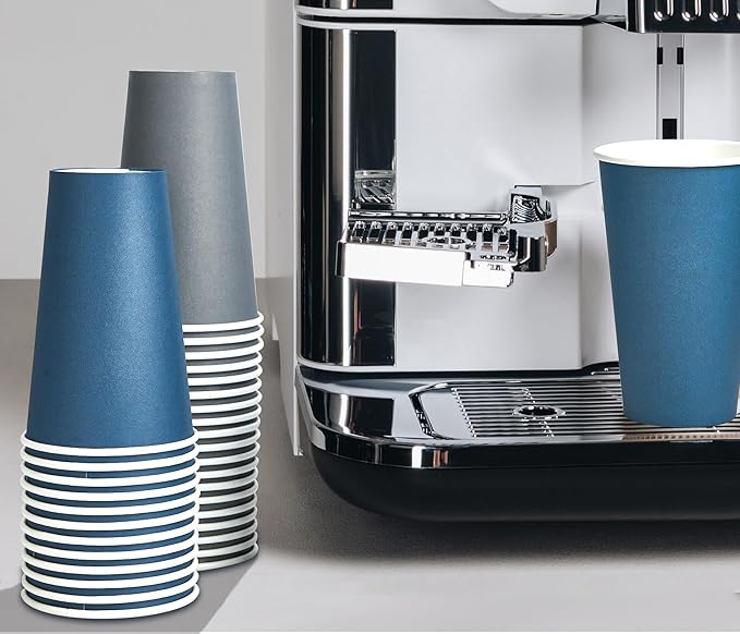 LITOPAK 100 Pack 20 oz Disposable Paper Coffee Cups with Lids for Coffee, Water, Juice, or Tea, Blue and Gray Hot Paper Cups for Home, Restaurant, Store, and Cafe