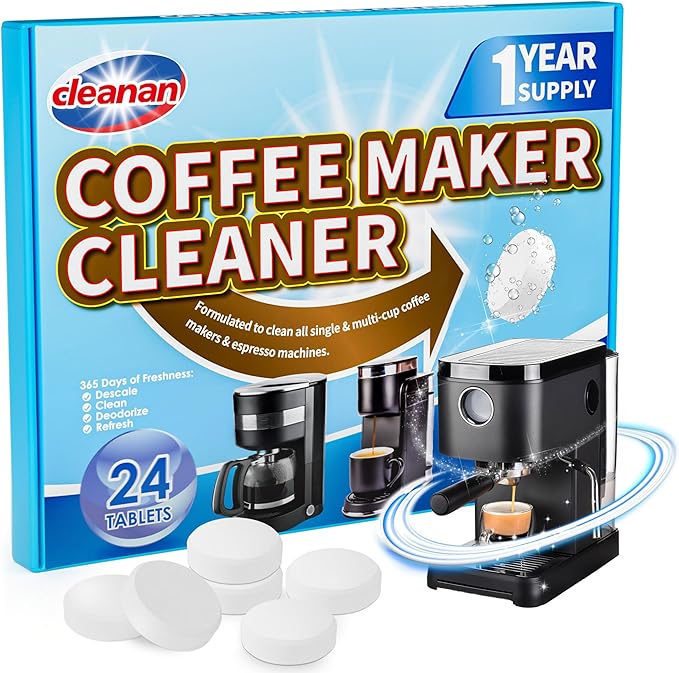 Coffee Maker Cleaner and Descaling Tablet - 24 Pack, Removes Limescale, Deep Cleans, Enhances Coffee Taste, Extends Machine Lifespan, Compatible with All Brands and Types of Coffee Makers