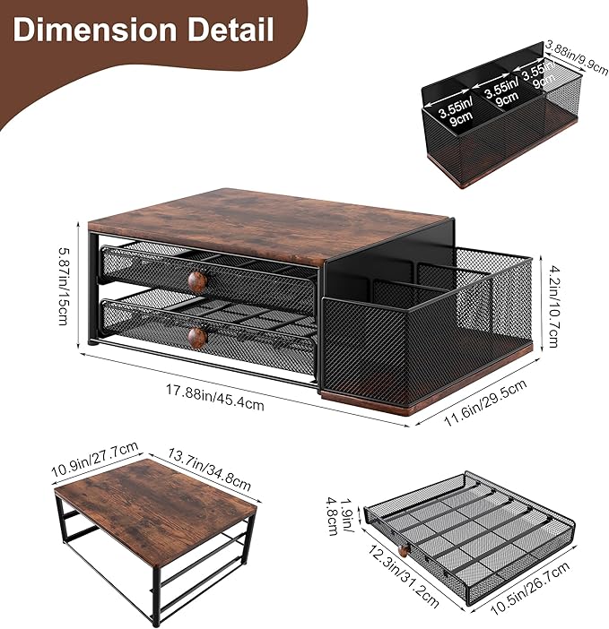 Coffee Bar Organizer, 60 Capacity K Cup Organizer for Countertop, 2 Tier Sliding Coffee Pod Storage Drawer with Disposable Cup & Lid Holder, Black